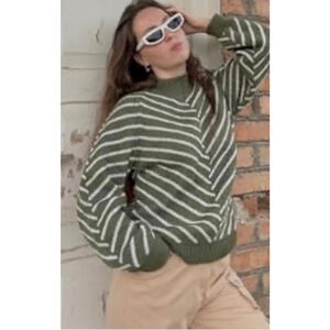 NEW Striped Fall Neck Long Sleeve Loose Pullover Sweater XL
